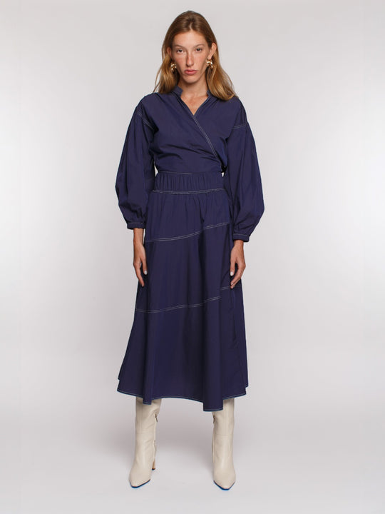 Gabriella Stretch Midi Skirt | Navy