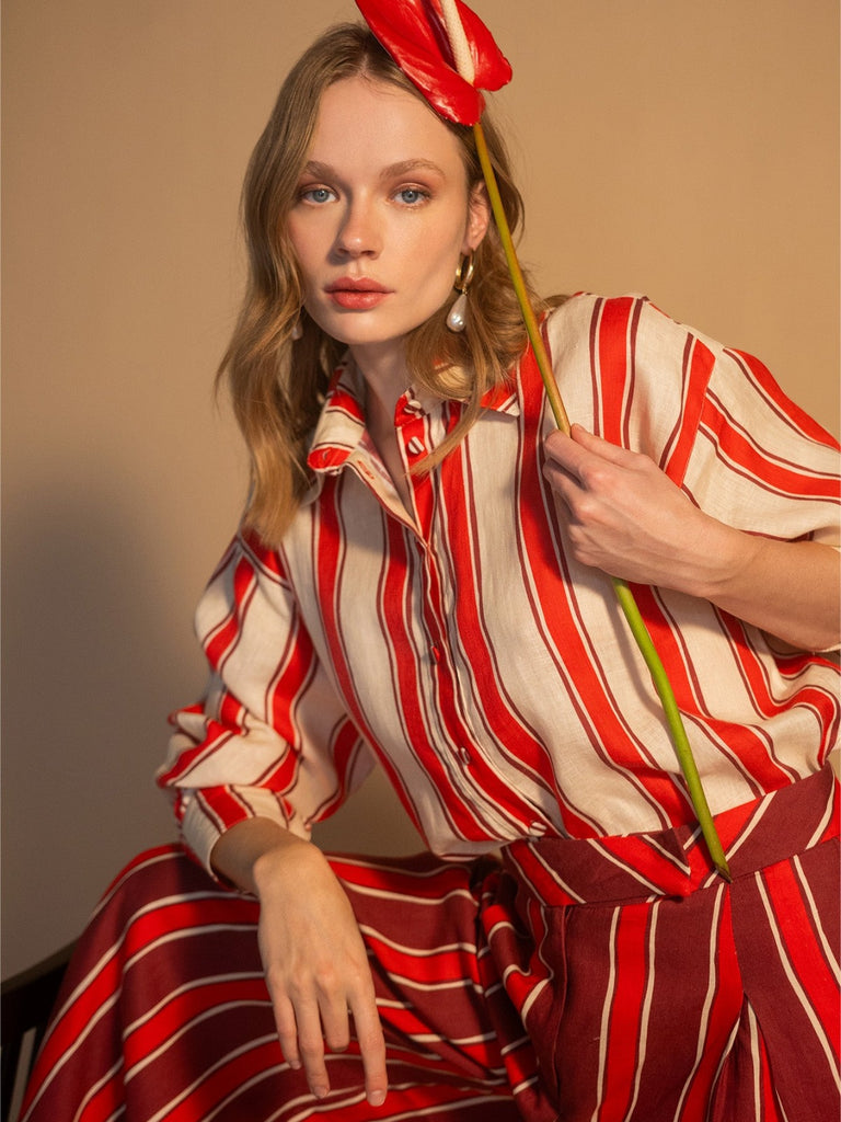 Marine Stripe Blouse Cherry Red Fashionkind