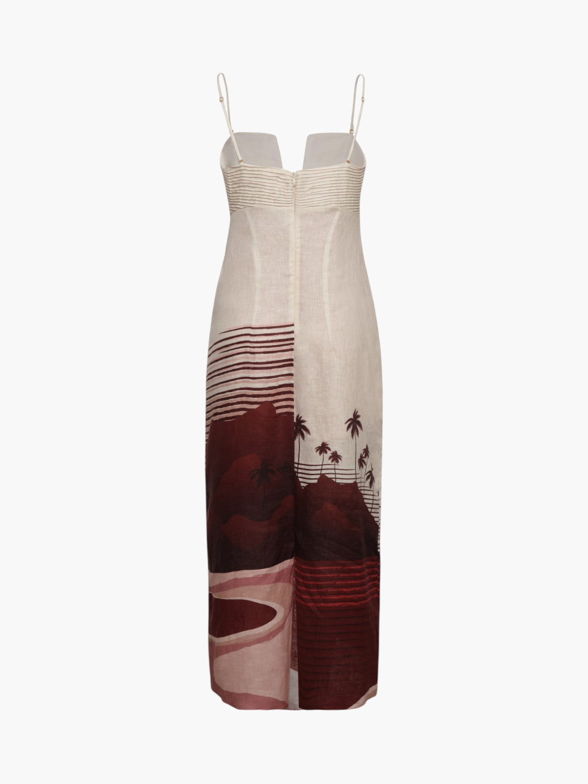 Antigüa Linen Midi Dress | Red Tropical Landscape Antigüa Linen Midi Dress | Red Tropical Landscape