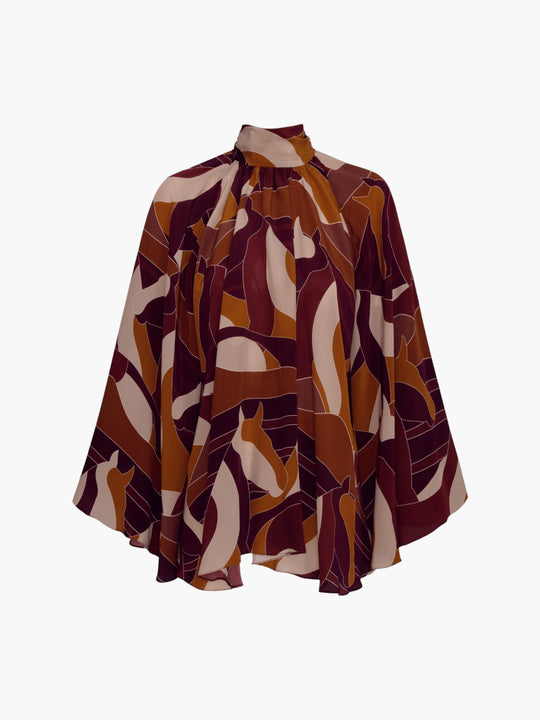 Boho Crepe Chine Blouse | Purple Horses