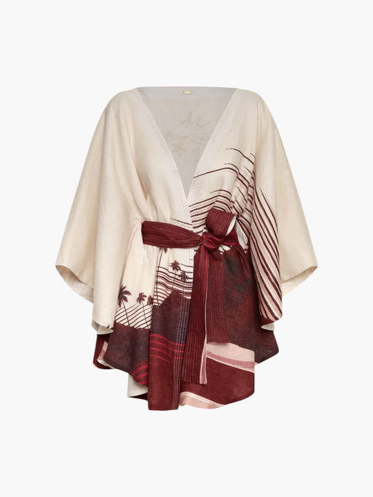 Cavalo Linen Poncho | Red Tropical Landscape