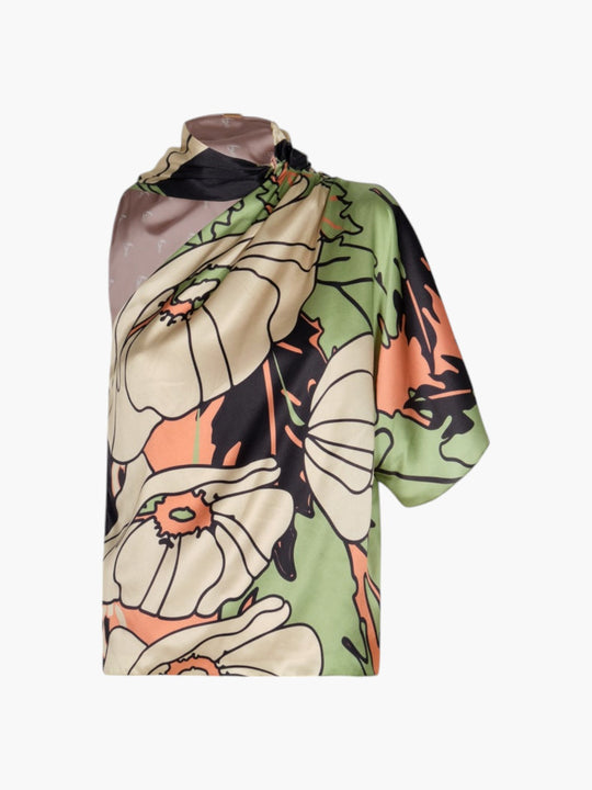 Chiminango Satin Silk Blouse | Sage Gladiolos Garden