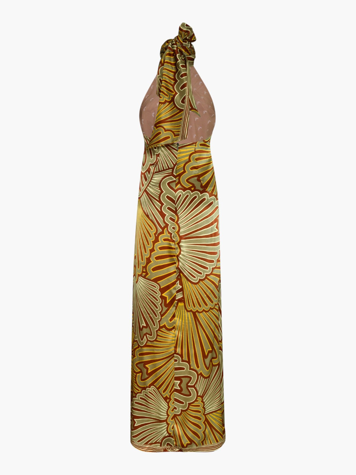 Costa Pacifica Satin Silk Midi Dress | Yellow Intricate Shells Costa Pacifica Satin Silk Midi Dress | Yellow Intricate Shells