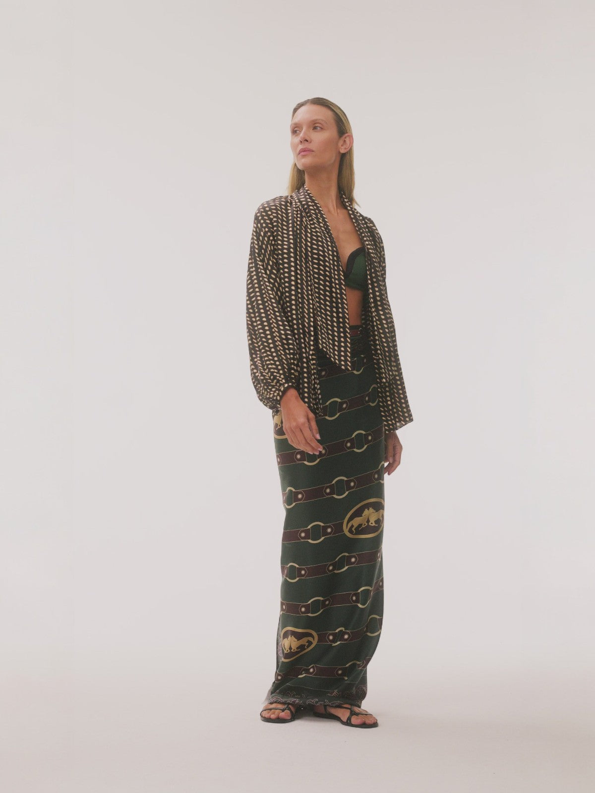 De La Falaise Cotton Silk Sarong | Green Horse Reins De La Falaise Cotton Silk Sarong | Green Horse Reins