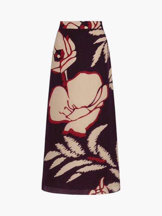 El Carmen Crepe Chine Midi Skirt | Purple Gladiolos