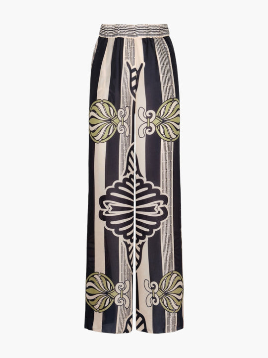 Joao Cotton Silk Pants | Navy Ornament Stripes