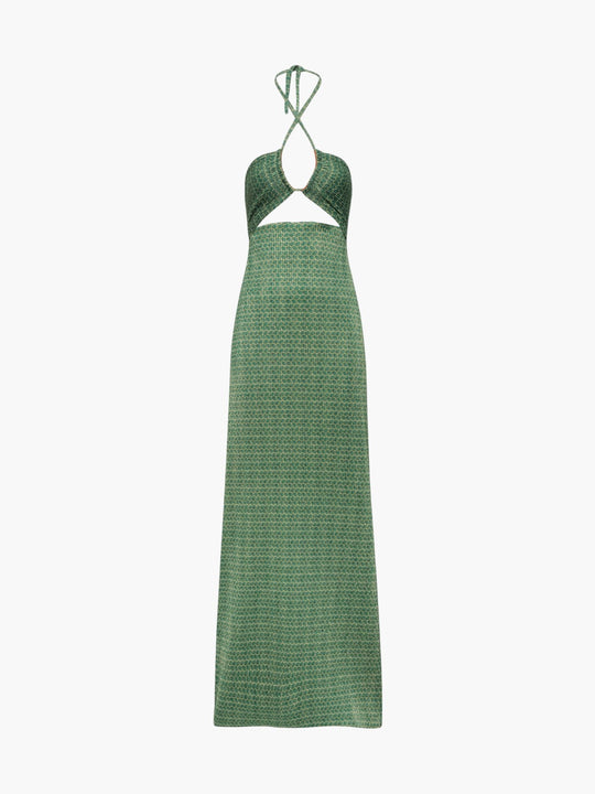 Josefina Shiny Jersey Maxi Dress | Emerald Mini Scales