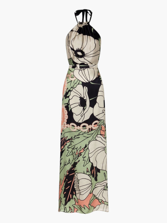 Magdalena Satin Silk Maxi Dress | Sage Gladiolos Garden