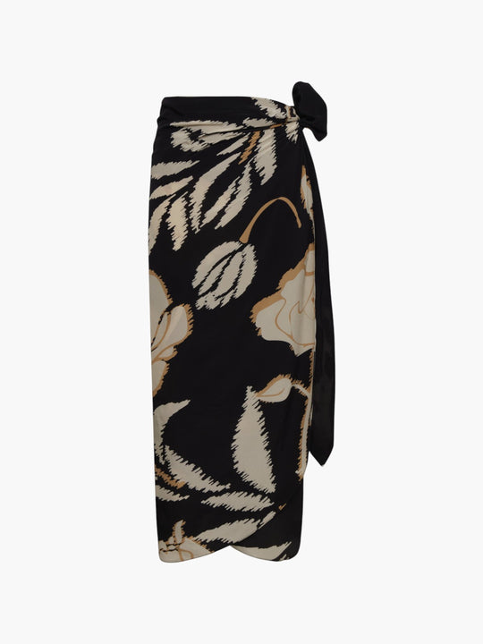 Mapara Crepe Chine Skirt | Black/Beige Gladiolos