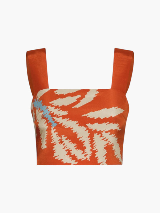 Marimba Crepe Chine Top | Orange Gladiolos