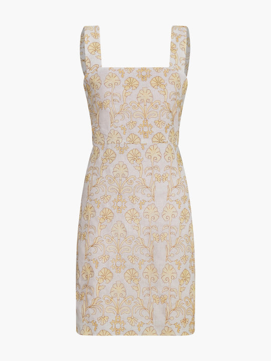 Micaela Embroidered Linen Mini Dress | Yellow Flowers