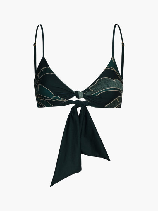 Pacifico Hand Embroidered Top | Aquamarine Palms/Metallic Mint