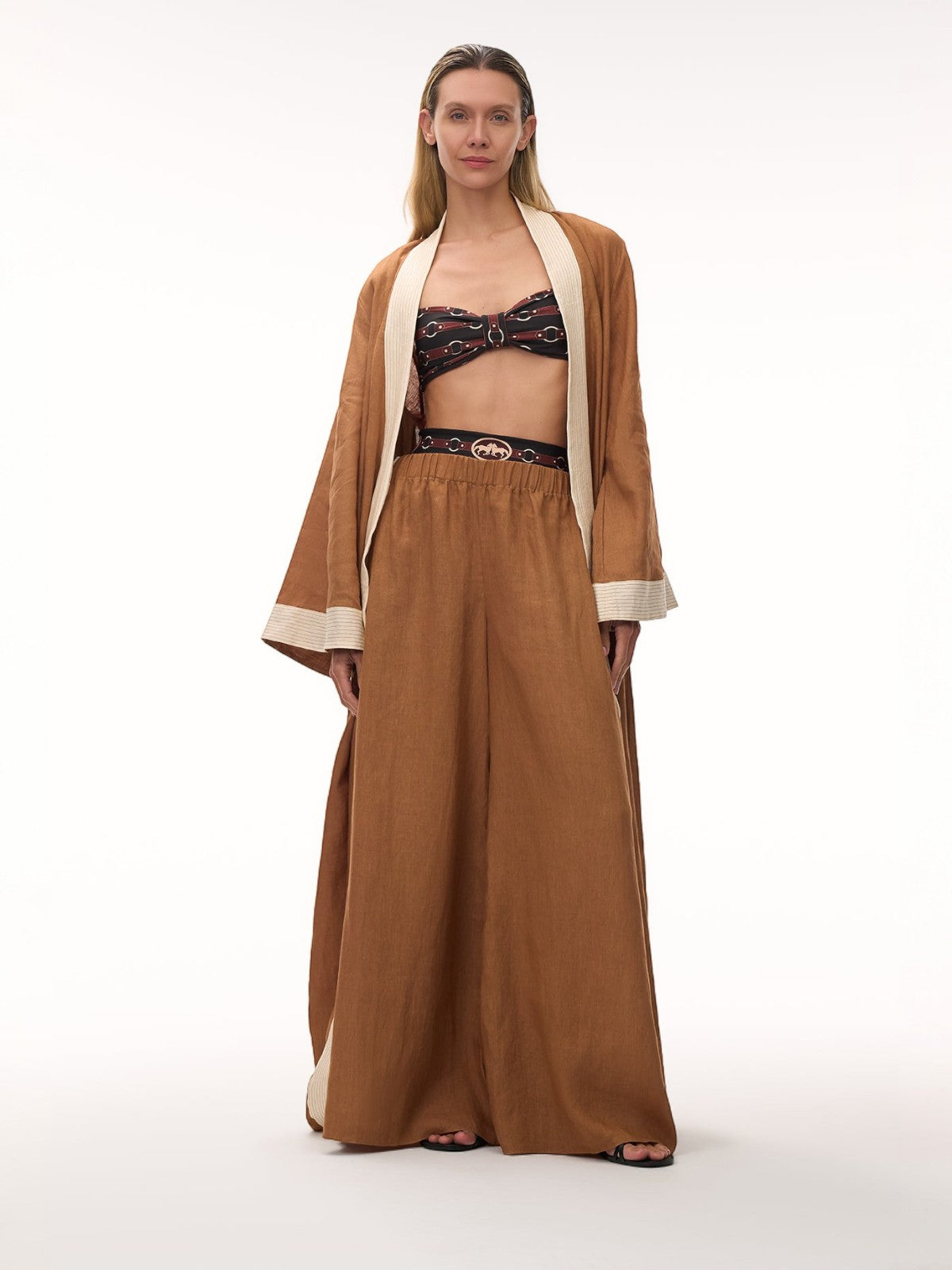 Rafaela Linen Kaftan | Brown & Ivory Rafaela Linen Kaftan | Brown & Ivory