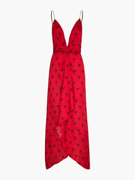 Sabina Martellato Silk Midi Dress | Red Polka Palms