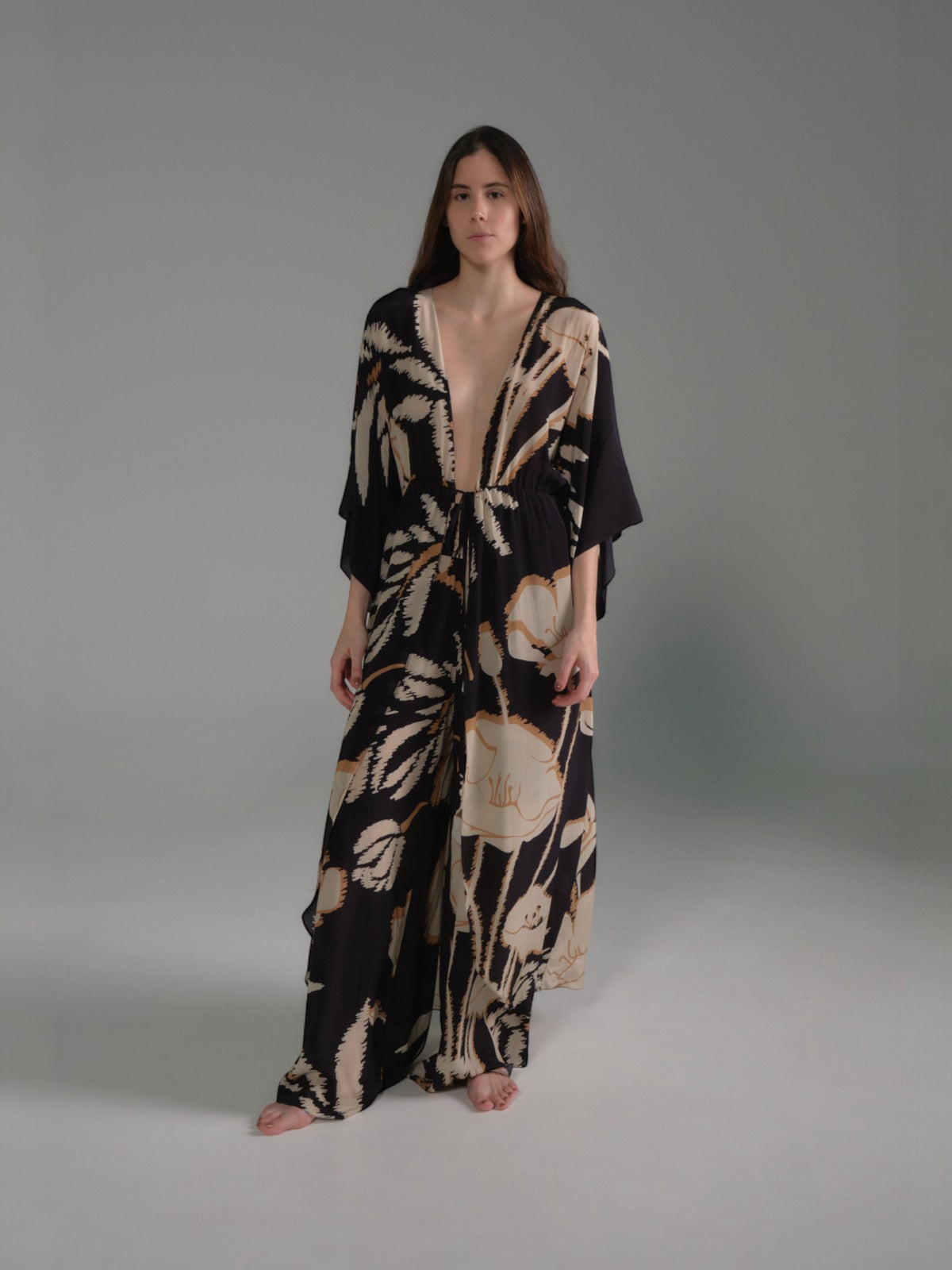 San Cipriano Crepe Chine Pants | Black/Beige Gladiolos San Cipriano Crepe Chine Pants | Black/Beige Gladiolos