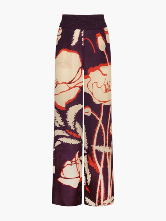 San Cipriano Crepe Chine Pants | Purple Gladiolos
