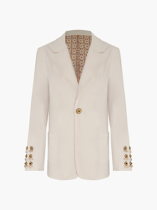 Santo Tomas Embroidered Canvas Blazer | Ivory