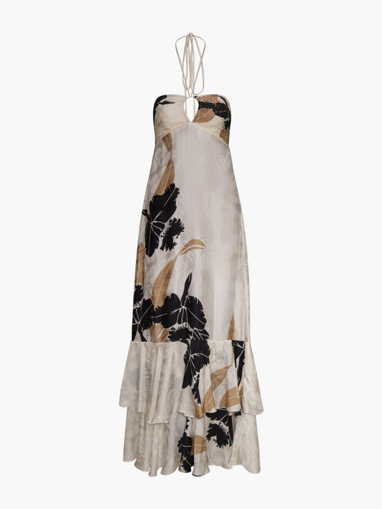 Sevillana Silk Jacquard Maxi Dress | Black Orchids