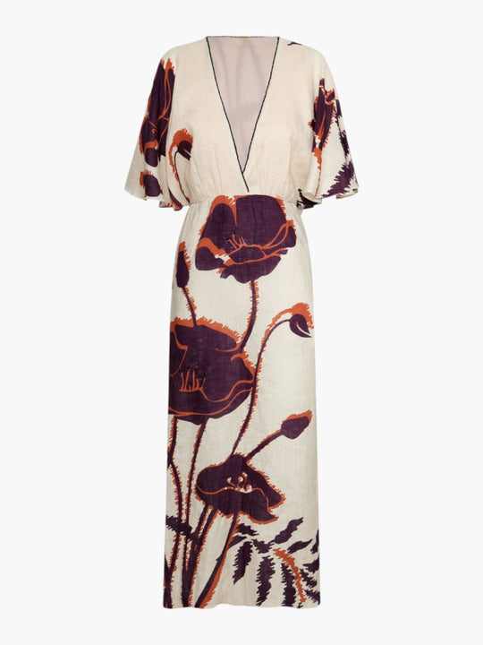 Topacio Linen Tunic Dress | Ecru/Purple Gladiolos