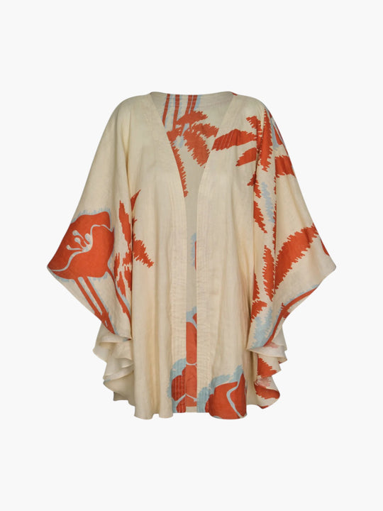 Cavalo Linen Cape | Ecru/Orange Gladiolos