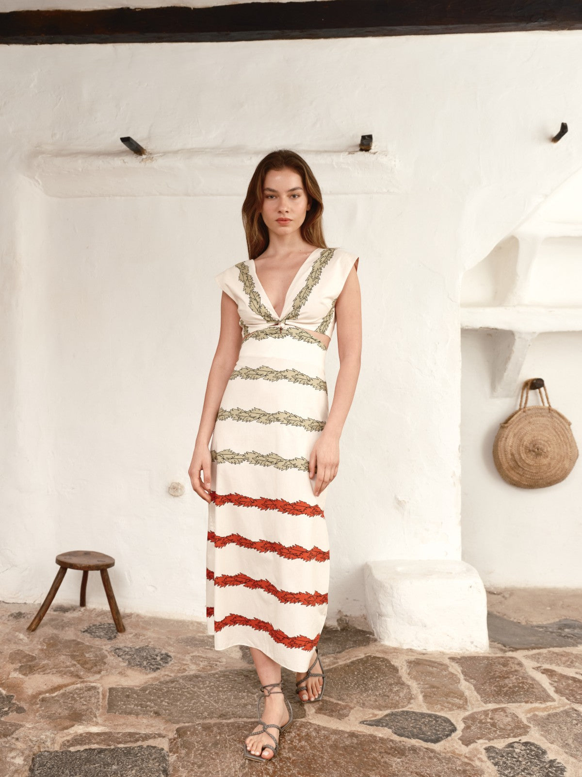 Quinto Sol Cotton Midi Dress | Ivory Striped Helechos Quinto Sol Cotton Midi Dress | Ivory Striped Helechos