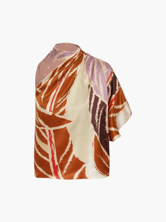 Chiminango Satin Silk Blouse | Lilac Platanera Leaves