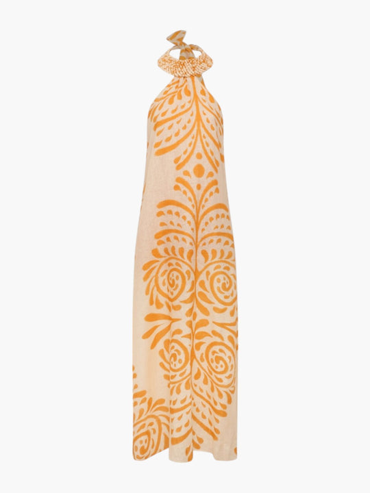 Ipanema Linen Maxi Dress | Ecru/Yellow Arabesque
