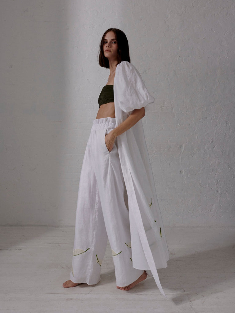 パンツ Christian dada embroidery wide slacks Wide-Leg Drawstring Pants - Cream/paisley pattern - Ladies