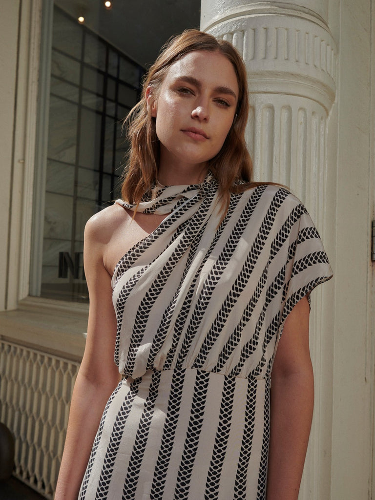 Gioconda Crepe Viscose Midi Dress Beige Black Snake Fashionkind