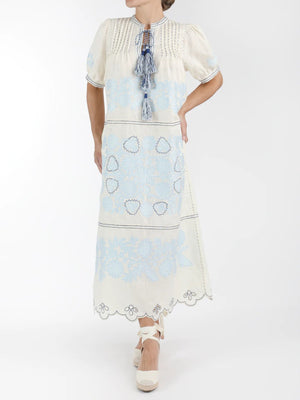 Natalia Ukrainian Embroidered Dress | White/Blue/Navy Natalia Ukrainian Embroidered Dress | White/Blue/Navy