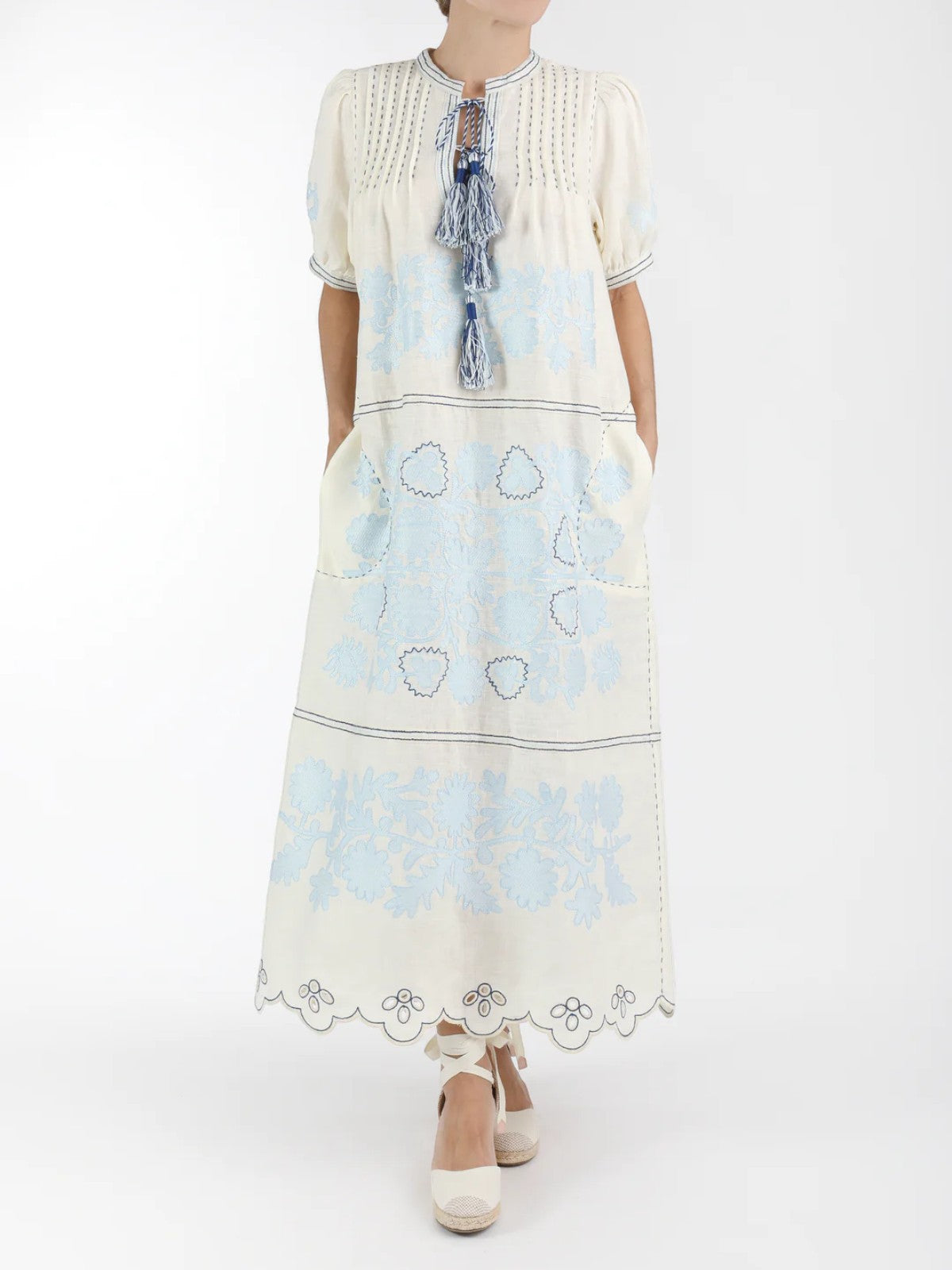 Natalia Ukrainian Embroidered Dress | White/Blue/Navy Natalia Ukrainian Embroidered Dress | White/Blue/Navy