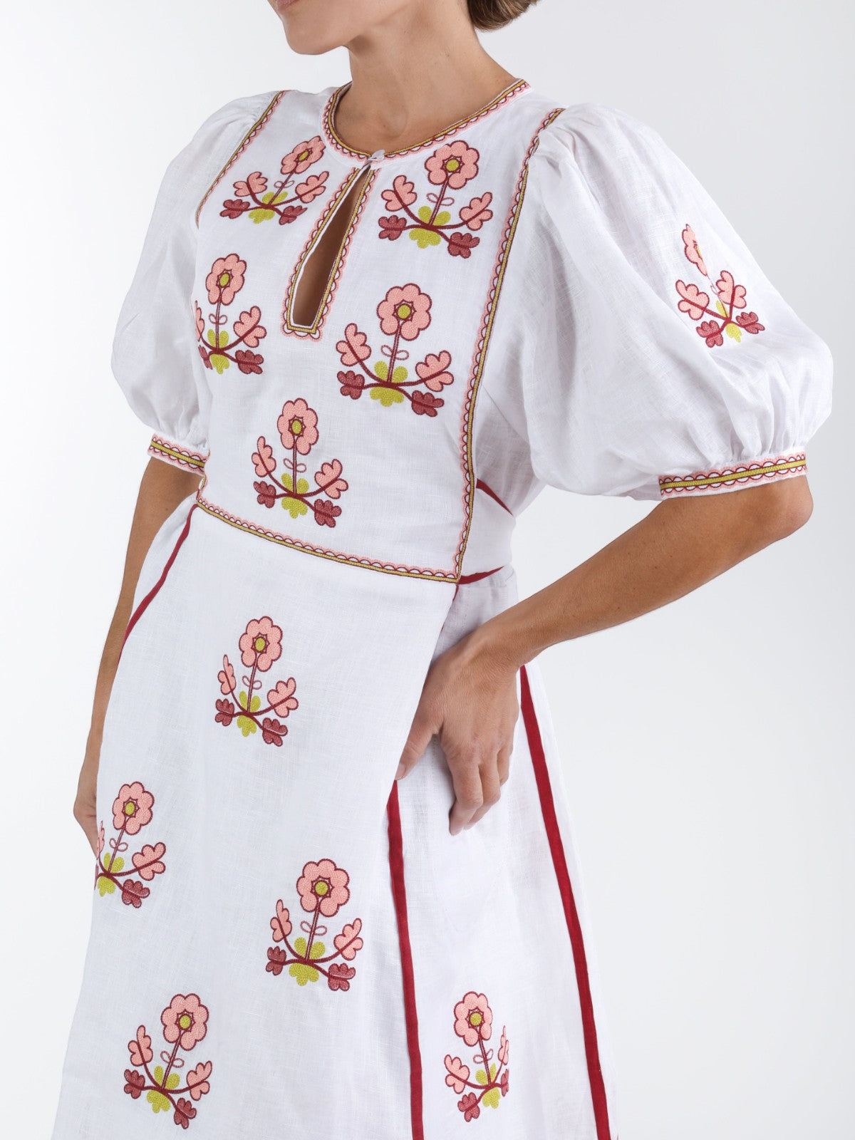 Lillie Ukrainian Embroidered Dress | White/Pink Lillie Ukrainian Embroidered Dress | White/Pink