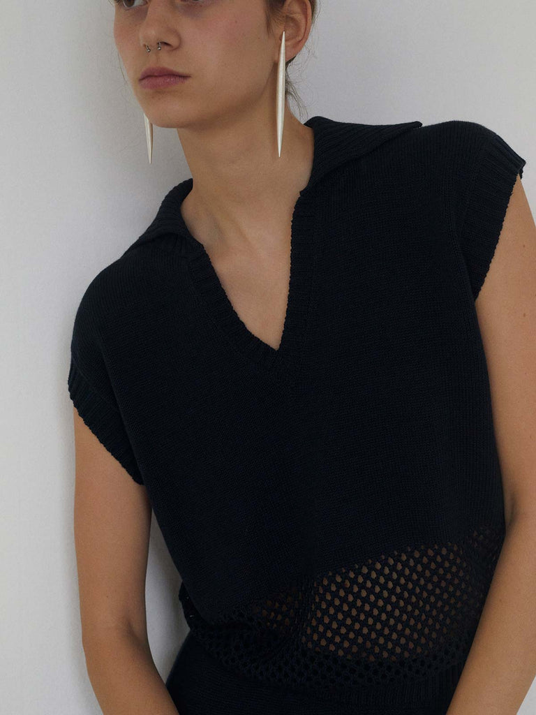 Fini V Neck L S Top Su Black Aop Lilia