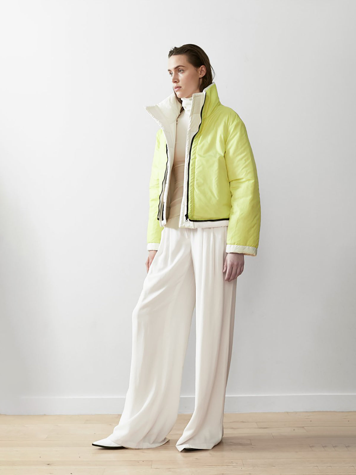 Reversible Cropped Sustainable Down Coat | White/Citron Reversible Cropped Sustainable Down Coat | White/Citron
