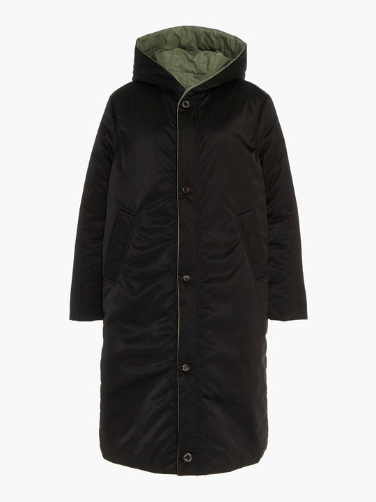 Sustainable Reversible Satin Down Coat | Black/Green