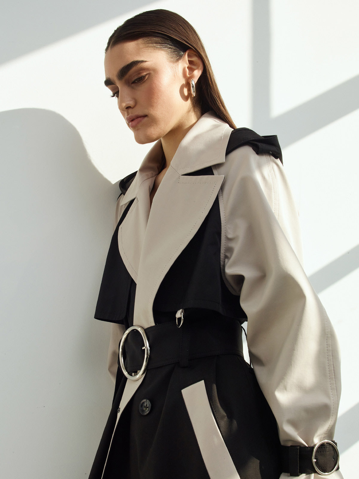 Sustainable Water Resistant Trench Coat | Black/White Sustainable Water Resistant Trench Coat | Black/White
