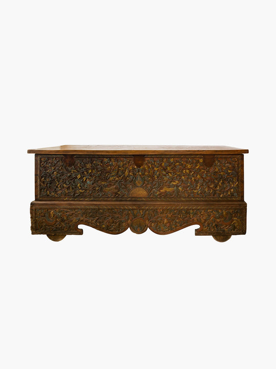 Indonesian Antique Trunk With Floral Design