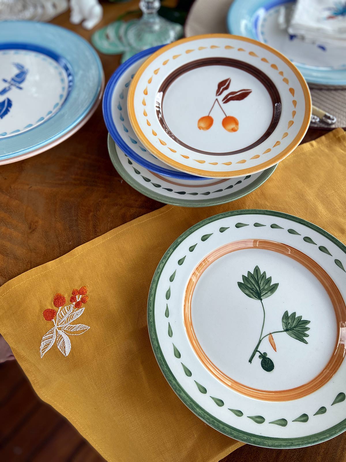 Embroidered Linen Napkins | Chontaduro Fruit Embroidered Linen Napkins | Chontaduro Fruit