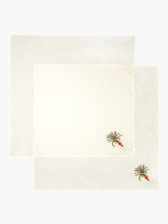 Embroidered Linen Napkins | Ivory Palm Tree