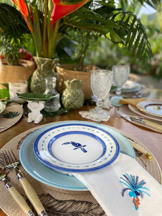 Embroidered Linen Napkins | Blue Palm Tree
