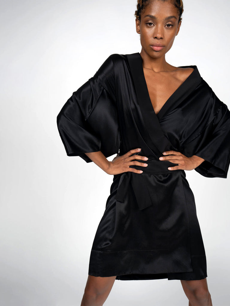 7 8 Kimono Robe Black Fashionkind