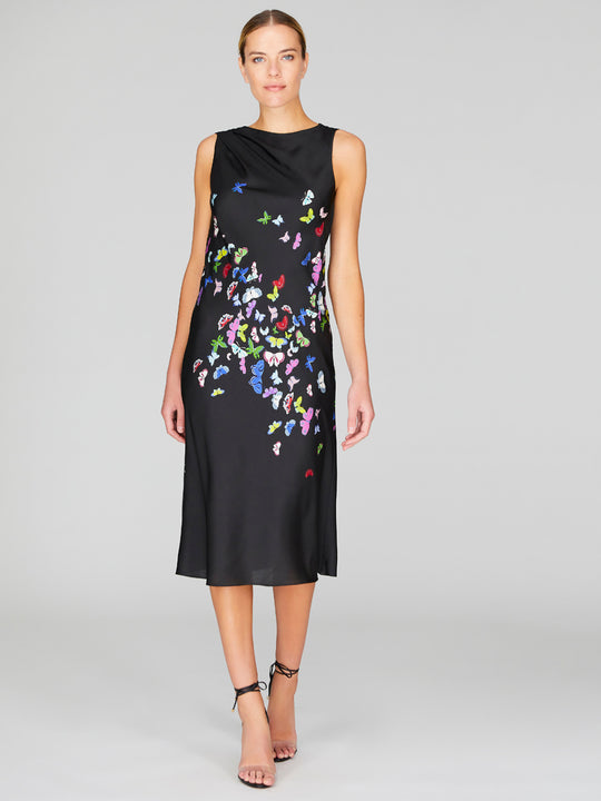 Flutter Print Georgette Bias Drape Scarf Dress