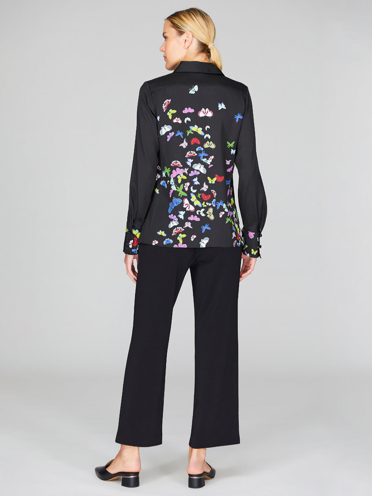 Flutter Print Georgette Collared Shirt With Relaxed Sleeve Flutter Print Georgette Collared Shirt With Relaxed Sleeve