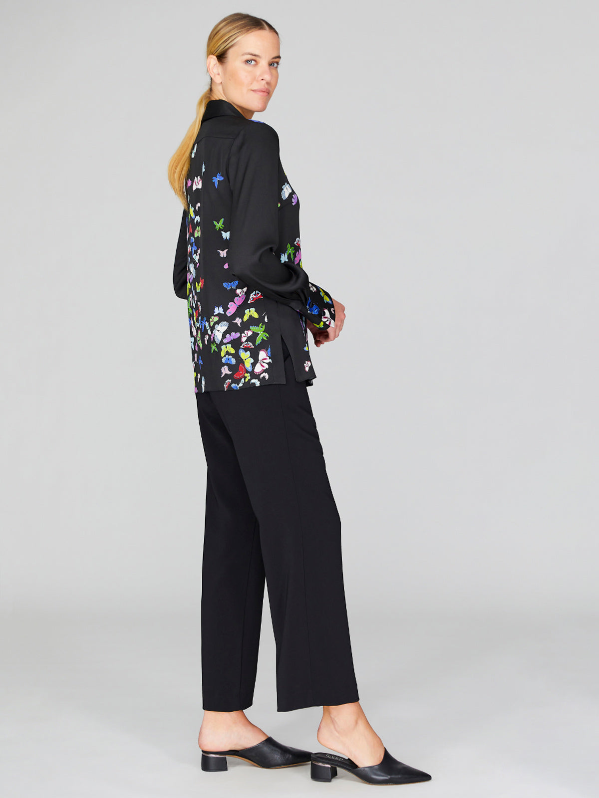 Flutter Print Georgette Collared Shirt With Relaxed Sleeve Flutter Print Georgette Collared Shirt With Relaxed Sleeve