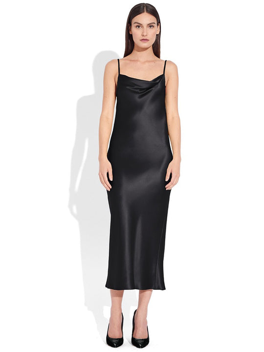 Satin Drape Front Camisole Dress | Black
