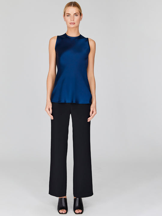 Satin Crew Neck Bias Tank | Marine