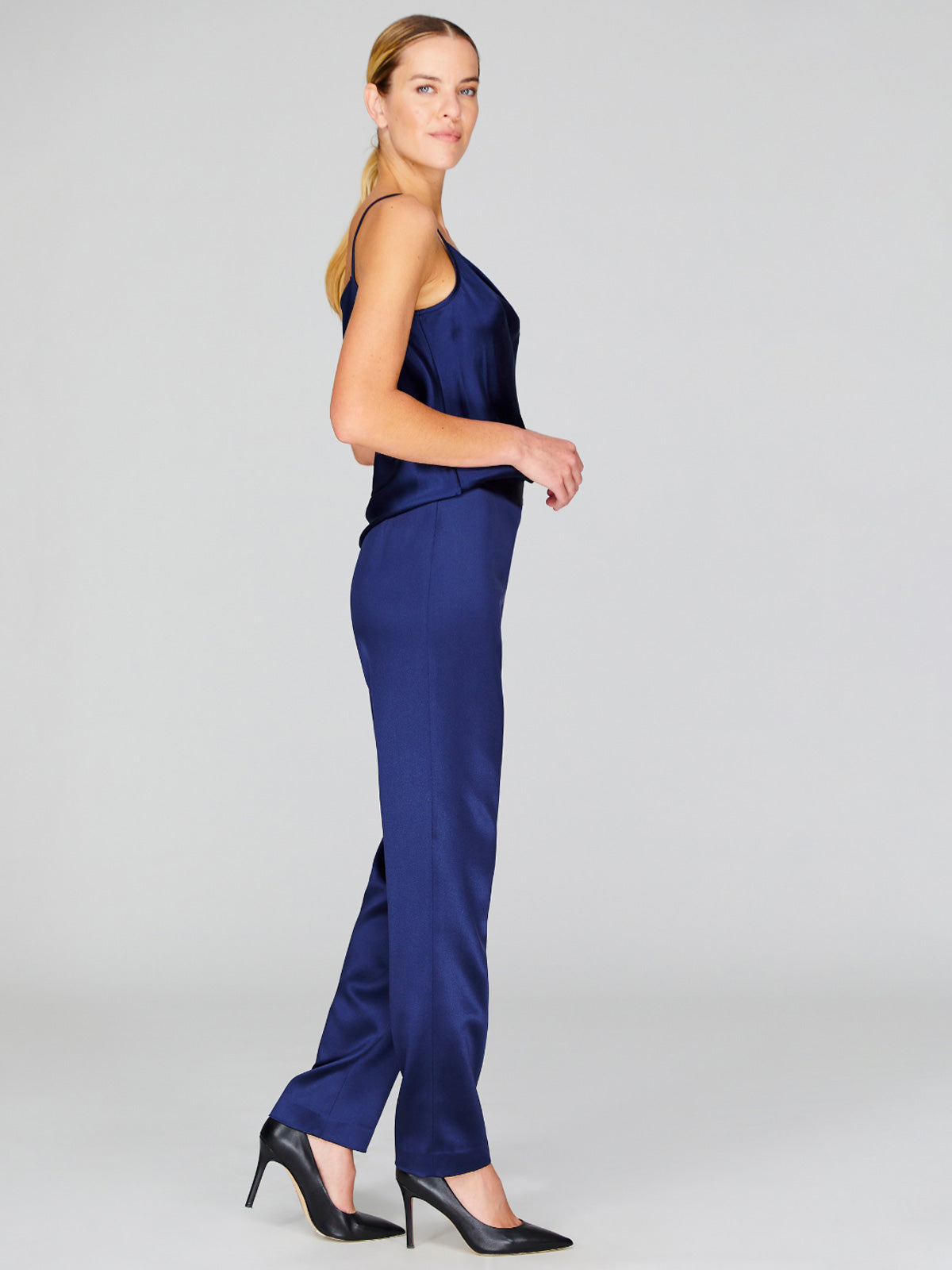 Satin Narrow Leg Pant With Back Zip | Marine Satin Narrow Leg Pant With Back Zip | Marine