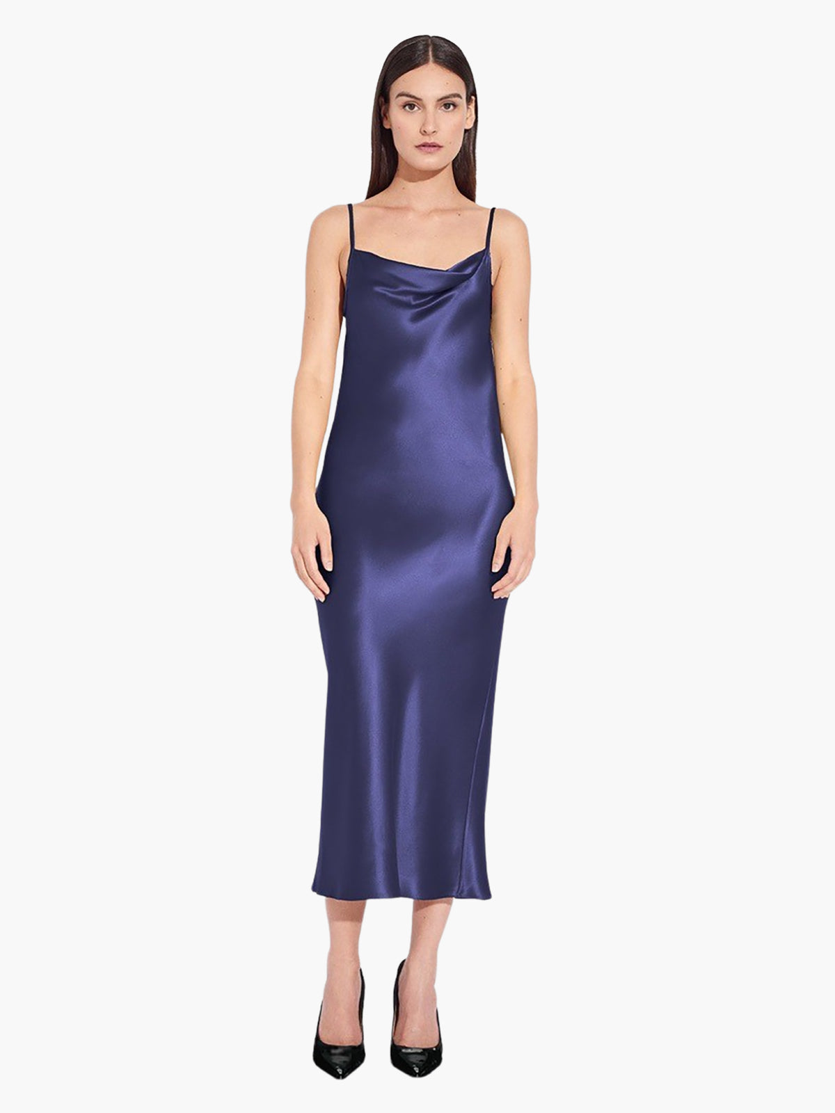 Satin Drape Front Camisole Dress | Marine Satin Drape Front Camisole Dress | Marine
