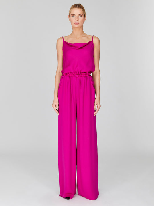 Silk Georgette Pajama Pants with Elastic Waist | Cerise