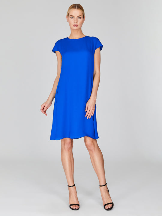 Silk Georgette Short Cap Sleeve Trapeze Dress